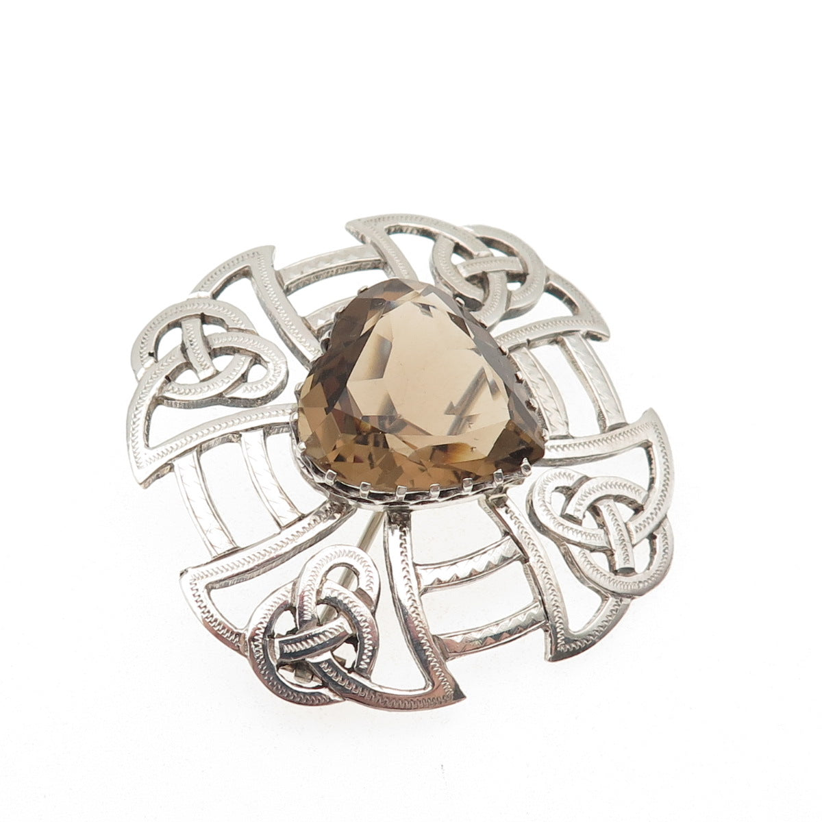 Thomas Kerr Ebbutt Silver Vintage 1966 Scotland Smoky Quartz Heart Cross Brooch