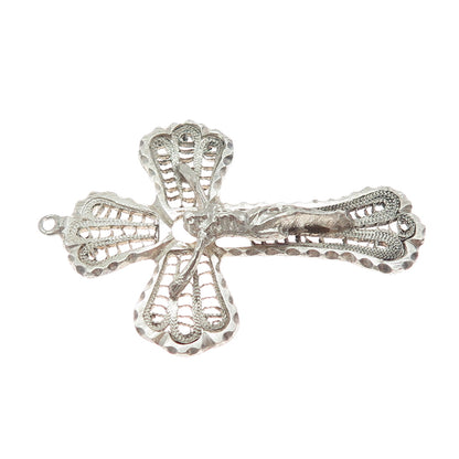 925 Sterling Silver Antique Art Deco Crucifix Cross Filigree Religious Pendant