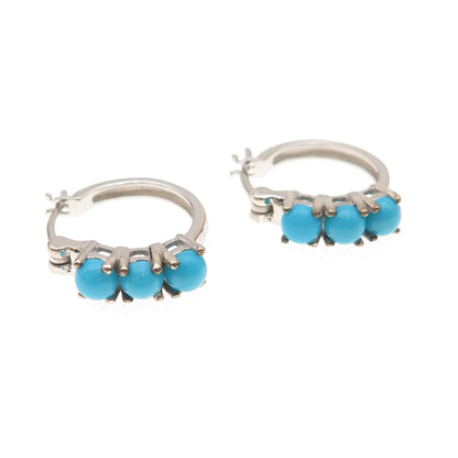 D'Joy 925 Sterling Silver Real Sleeping Beauty Turquoise Hoop Earrings