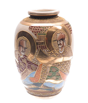 Antique Late XIX Gold-Painted Storyteller Collectable Japanese Satsuma Vase