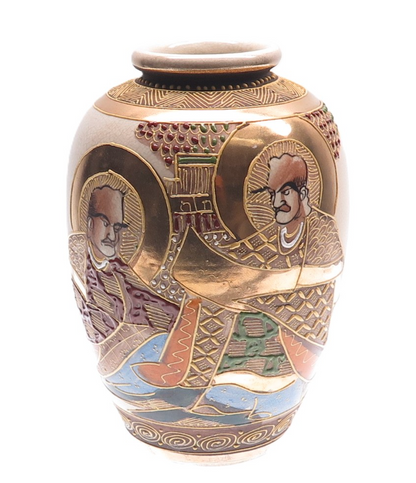 Antique Late XIX Gold-Painted Storyteller Collectable Japanese Satsuma Vase
