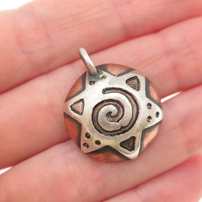 925 Sterling Silver 2-Tone Vintage Star of David Spiral Oxidized Charm Pendant