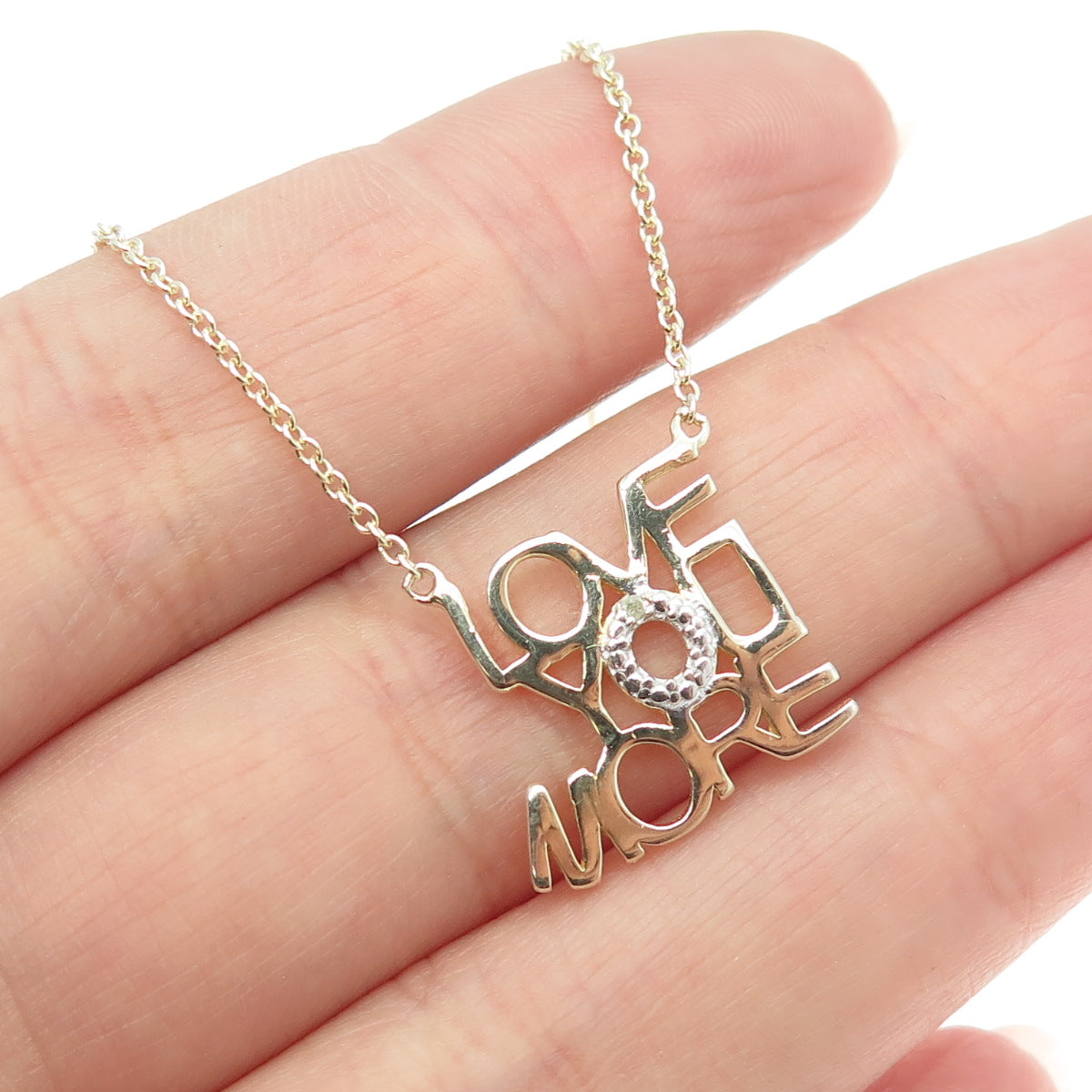 925 Sterling Silver Gold Plated Real Diamond "Love You More" Chain Necklace 18"