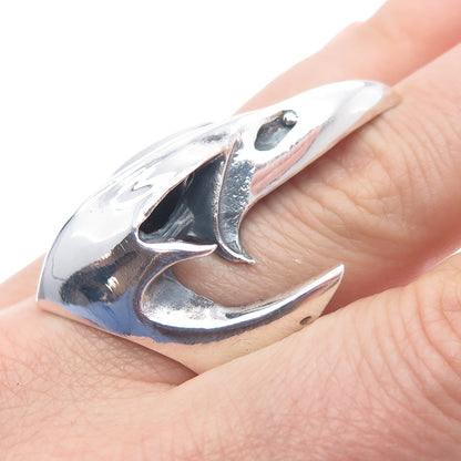 925 Sterling Silver Vintage Odin Crow Skull Oxidized Ring Size 12.75