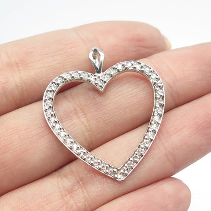 925 Sterling Silver Round-Cut White C Z Open Heart Pendant