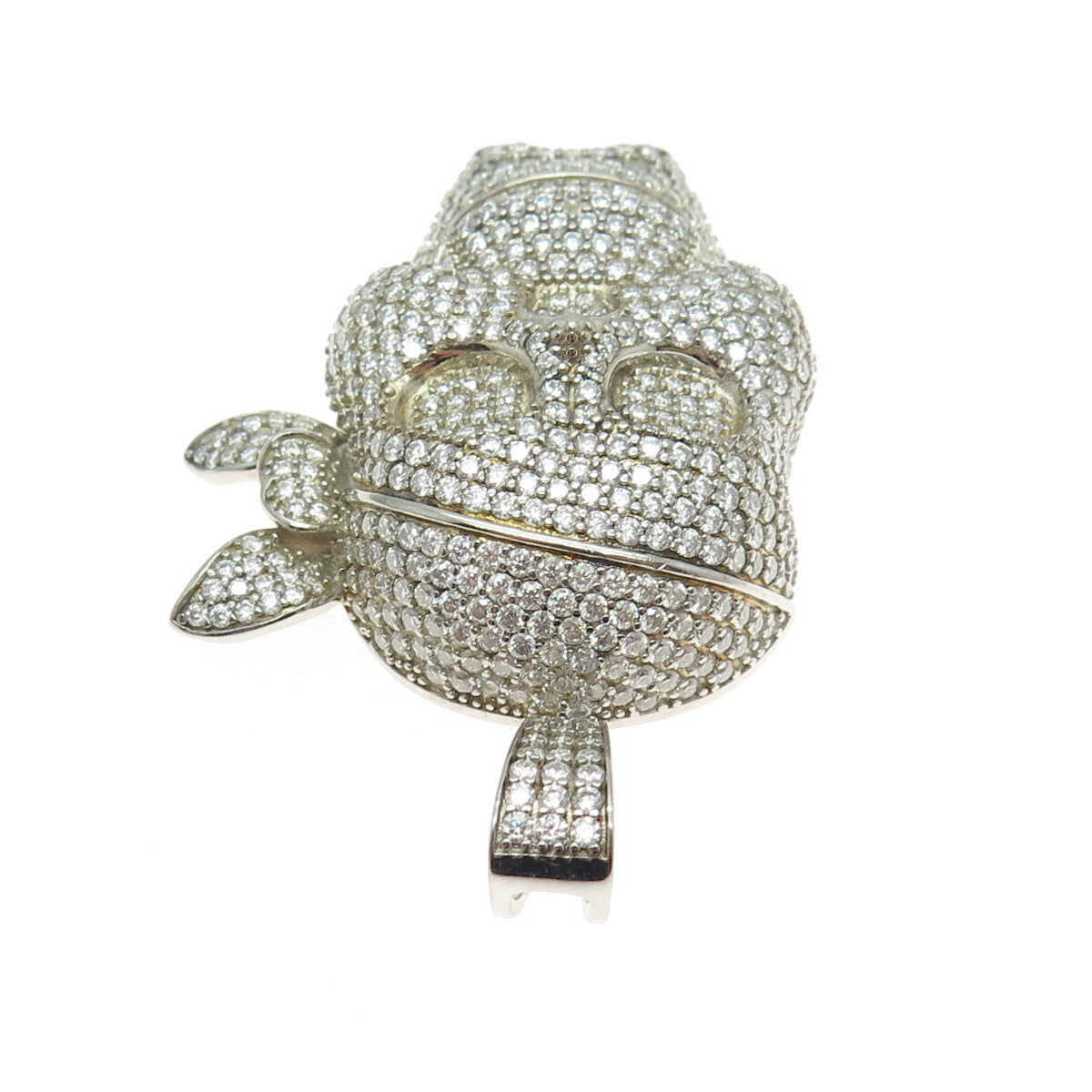 OLIVIA ICE 925 Sterling Silver Real Round-Cut Moissanite Pirate Skull Pendant