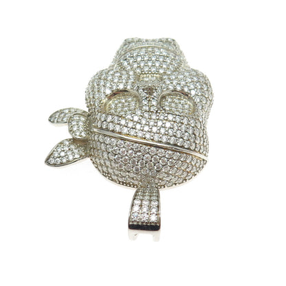 OLIVIA ICE 925 Sterling Silver Real Round-Cut Moissanite Pirate Skull Pendant
