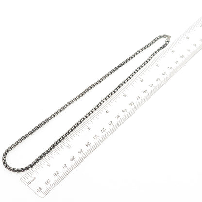 925 Sterling Silver Vintage Italy Round Box Chain Oxidized Necklace 18"