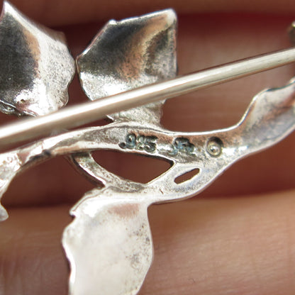 925 Sterling Silver Vintage Mesh Rose Flower Pin Brooch