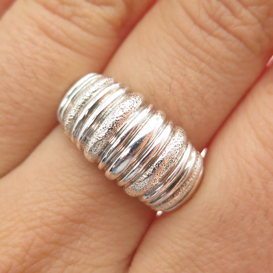 925 Sterling Silver Vintage Modernist Ribbed Dome Ring Size 7