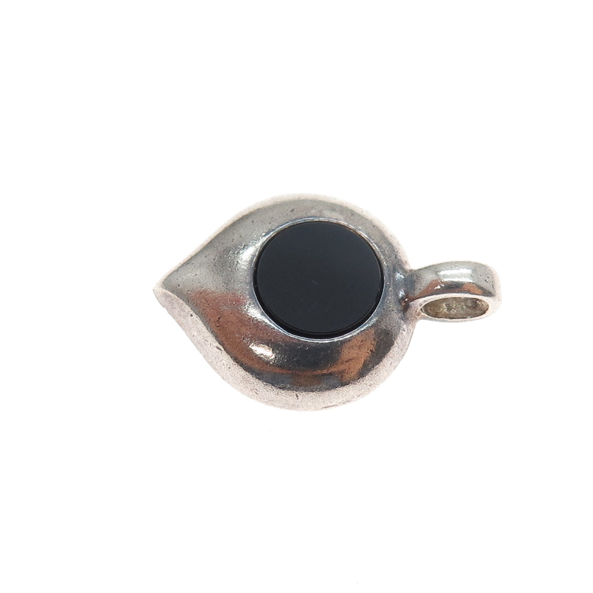925 Sterling Silver Vintage Israel Real Black Onyx Modernist Petal Mini Pendant