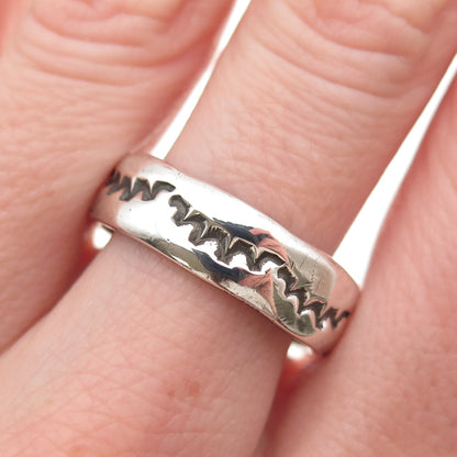 Old Pawn Sterling Silver Vintage Sunrise Oxidized Tribal Band Ring Size 10.75