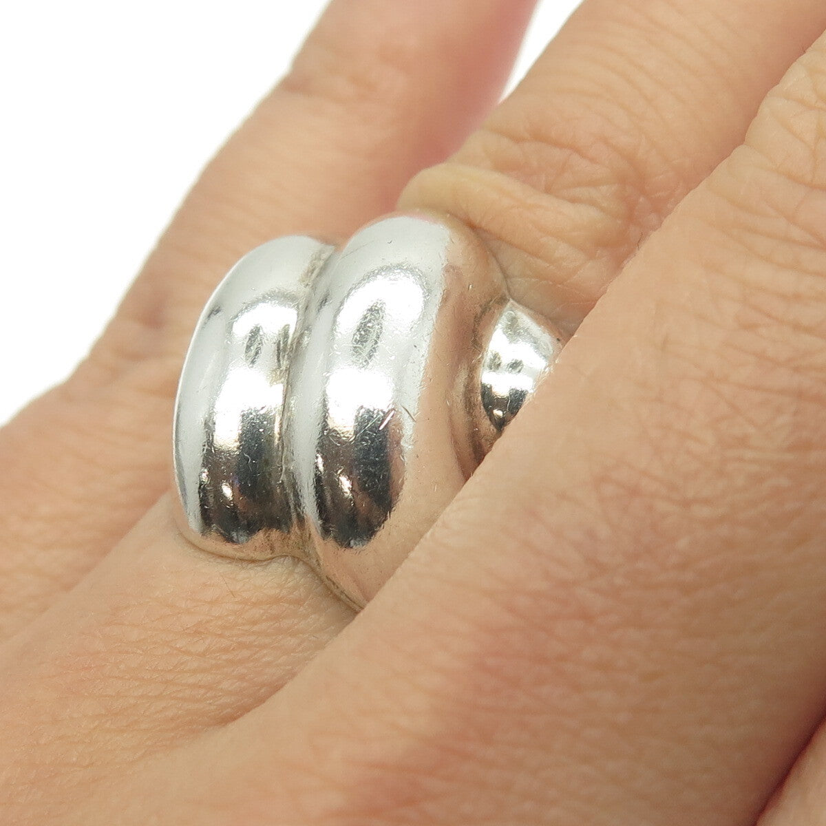 J. ESPOSITO 925 Sterling Silver Vintage Ribbed Wide Ring Size 6