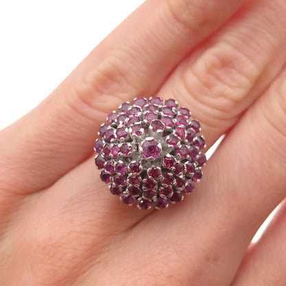 925 Sterling Silver Antique Art Deco Real Round-Cut Ruby Ring Size 5.25