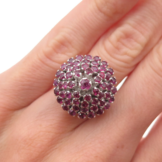 925 Sterling Silver Antique Art Deco Real Round-Cut Ruby Ring Size 5.25