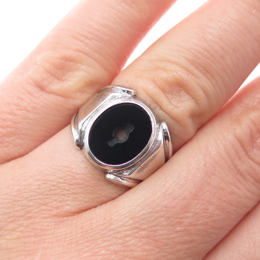 CLARK & COOMBS Sterling Silver Antique Black Onyx Ring Size 5.5 (missing stone)
