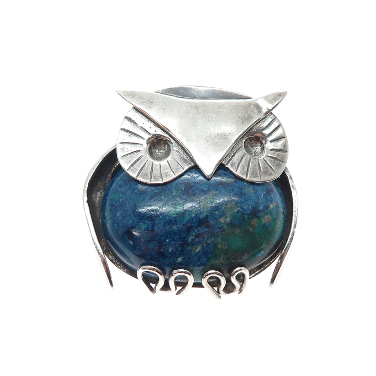 Sleepy Owl Studio 925 Sterling Silver Vintage Real Azurite Bird Pin Brooch
