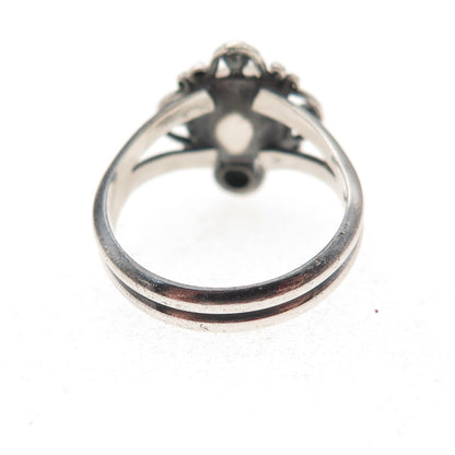Boma 925 Sterling Silver Vintage Real Pearl & Amethyst Oxidized Ring Size 5
