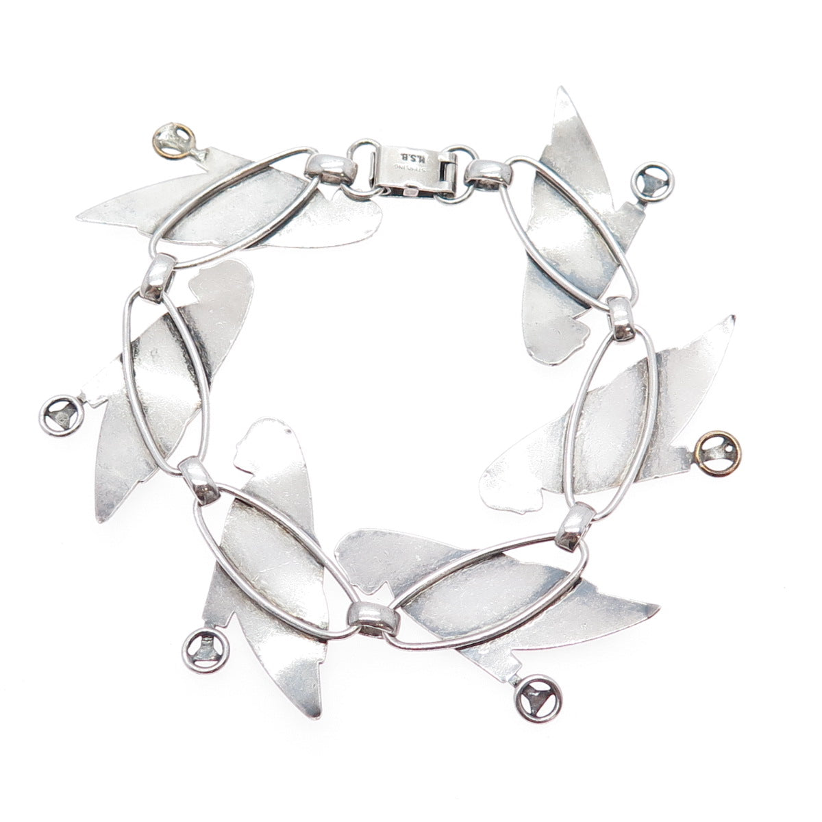 HARRY S. BICK Sterling Silver Vintage Bird Goddess Link Oxidized Bracelet 7.25"