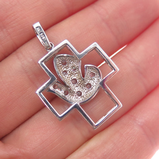 925 Sterling Silver Vintage Round-Cut C Z Holy Spirit Cross Charm Pendant