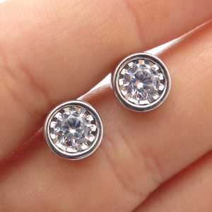 925 Sterling Silver Round-Cut C Z Stud Earrings
