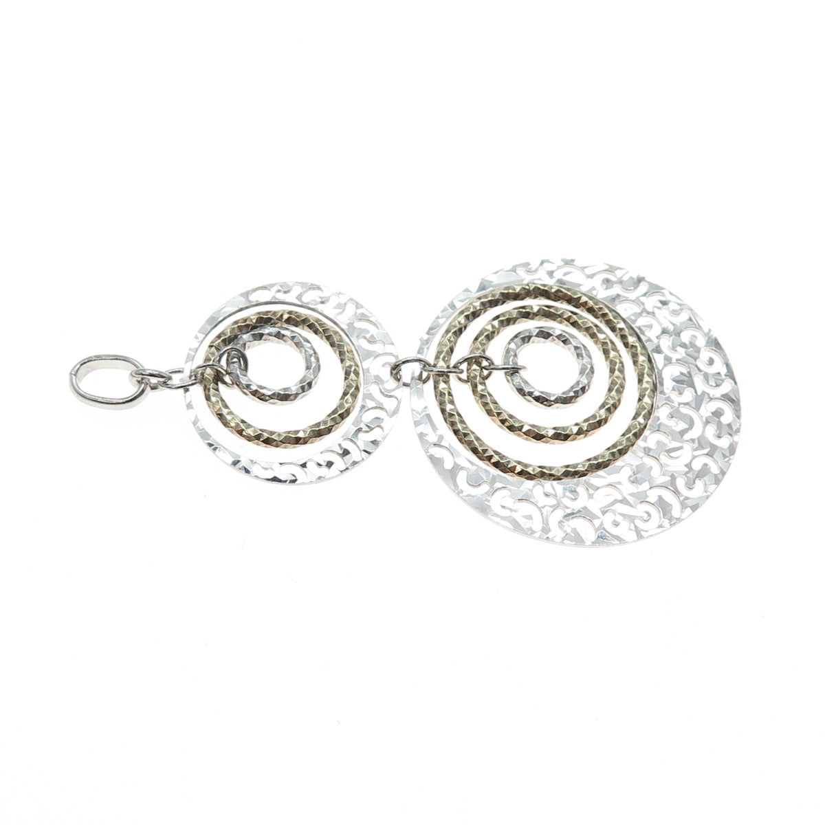 925 Sterling Silver 2-Tone Vintage Modernist Ornate Multi-Circle Pendant