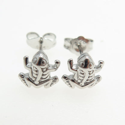 925 Sterling Silver Frog Lucky Stud Earrings