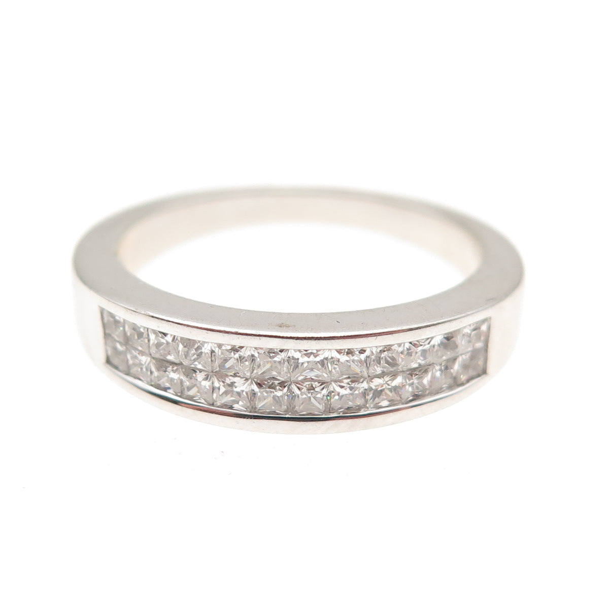 925 Sterling Silver BMD Princess-Cut C Z Half Eternity Band Ring Size 6.25