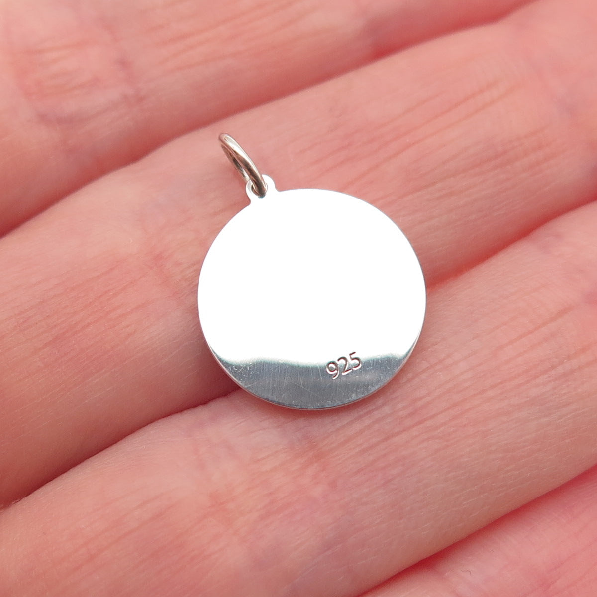 925 Sterling Silver Purple Enamel Compass Round Tag Mini Charm Pendant