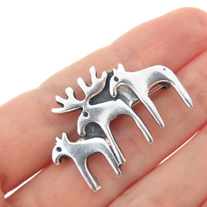 925 Sterling Silver Vintage Modernist Moose Family Oxidized Pin Brooch