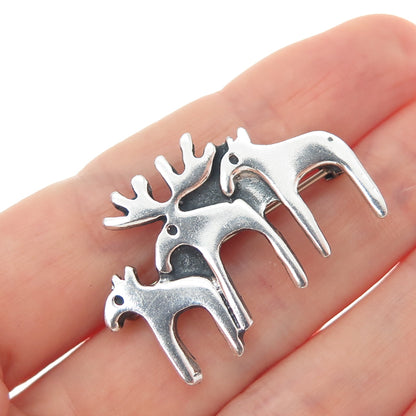 925 Sterling Silver Vintage Modernist Moose Family Oxidized Pin Brooch