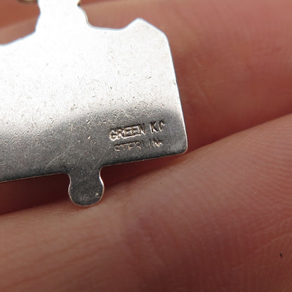 GREEN KC 925 Sterling Silver Vintage Perfect Attendance Oxidized Charm Pendant