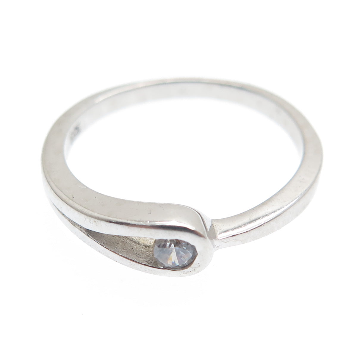 925 Sterling Silver Round-Cut C Z Hook & Eye Ring Size 6.75