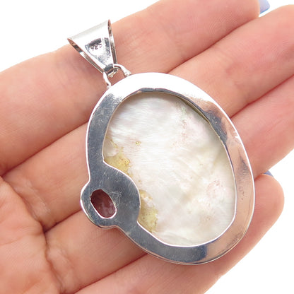 925 Sterling Silver Vintage Real MOP & Amethyst Modernist Pendant