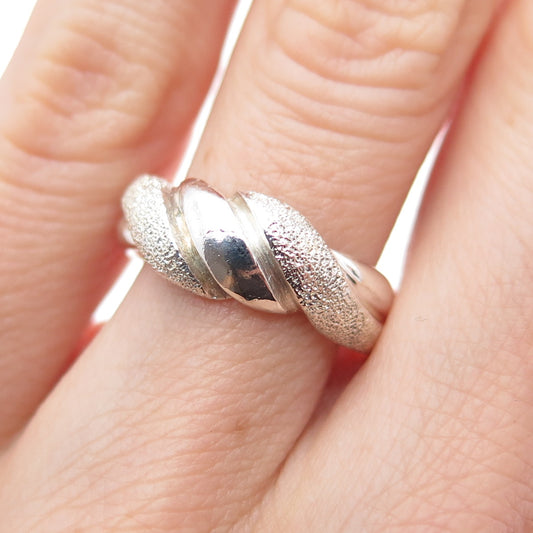 925 Sterling Silver Vintage Modernist Textured Twisted Ring Size 6