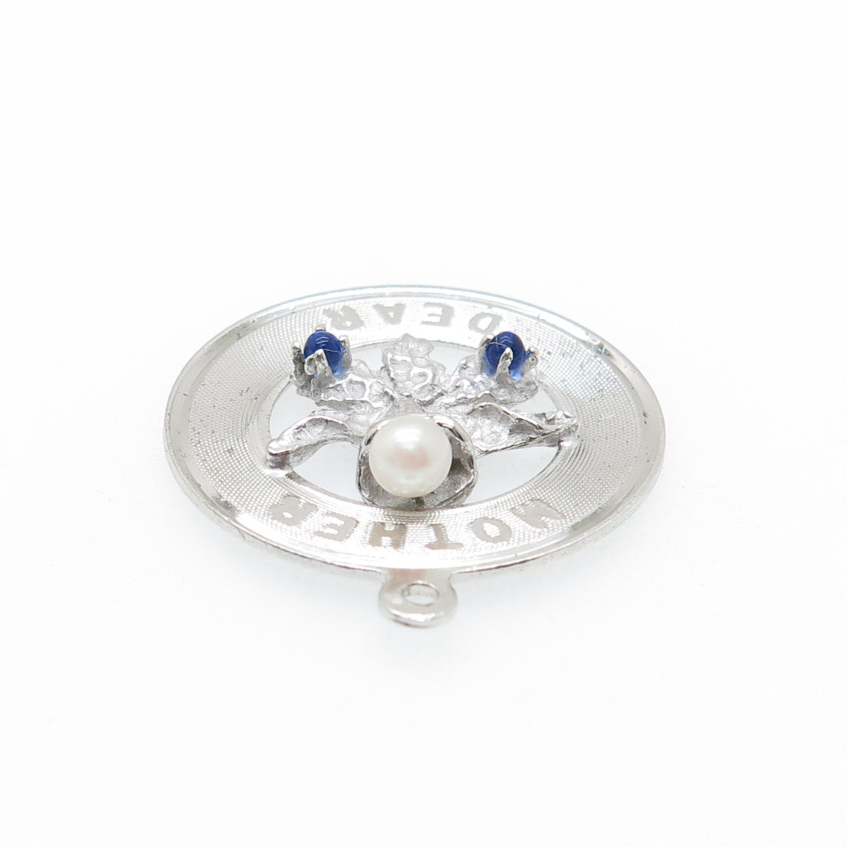 M&M MARK MERCY 925 Sterling Vintage Real Pearl & Rhinestone Dear Mother Pendant