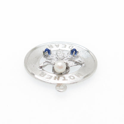 M&M MARK MERCY 925 Sterling Vintage Real Pearl & Rhinestone Dear Mother Pendant