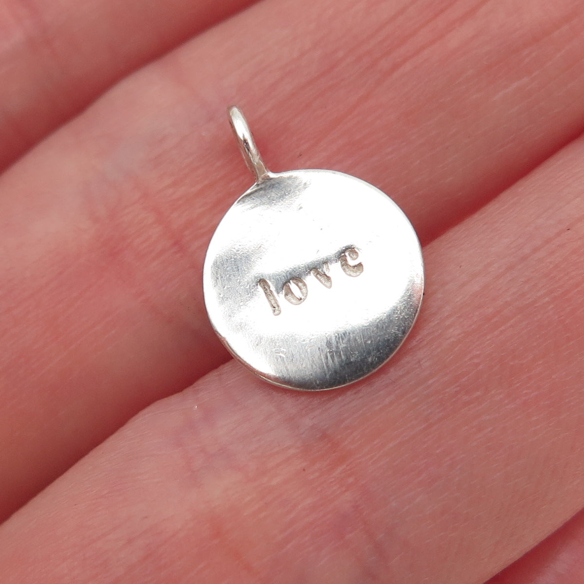 925 Sterling Silver Vintage Love Round Tag Mini Charm Pendant