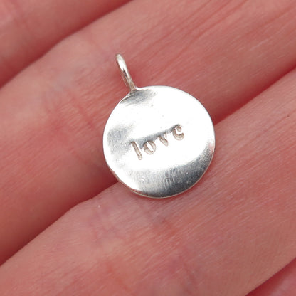 925 Sterling Silver Vintage Love Round Tag Mini Charm Pendant