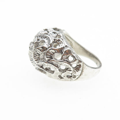 925 Sterling Silver Vintage Modernist Wavy Dome Ring Size 6
