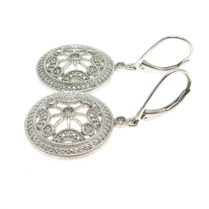 925 Sterling Silver Real Round-Cut Diamond Wheel of Fortune Dangling Earrings