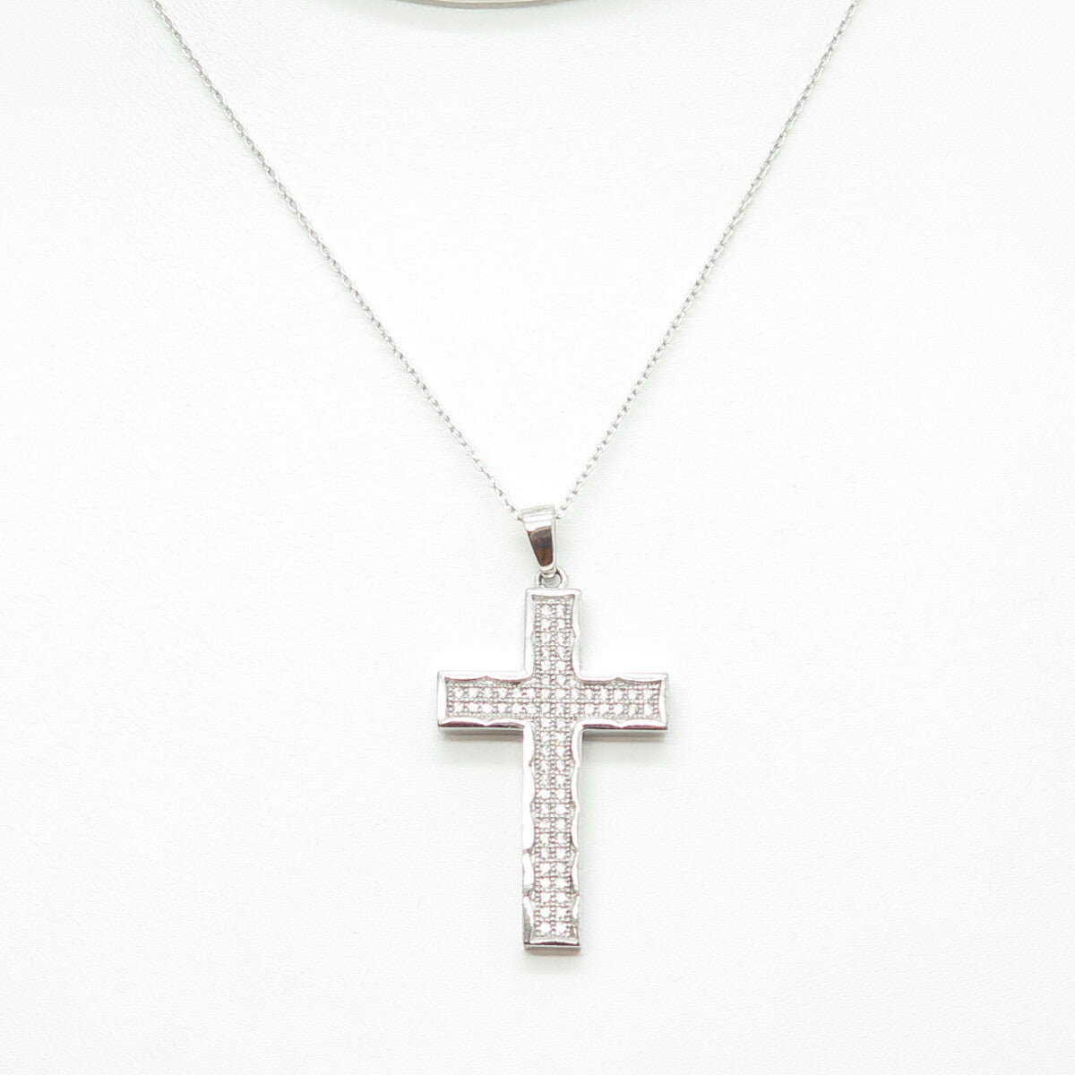 925 Sterling Silver Round-Cut C Z Sparkle Cross Cable Chain Necklace 17-19"