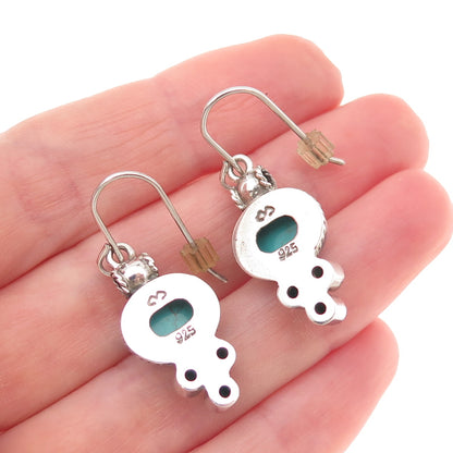 925 Sterling Silver Vintage Real Turquoise Oxidized Dangle Earrings