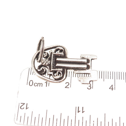 925 Sterling Silver Antique Art Deco Floral Key Oxidized Charm Pendant