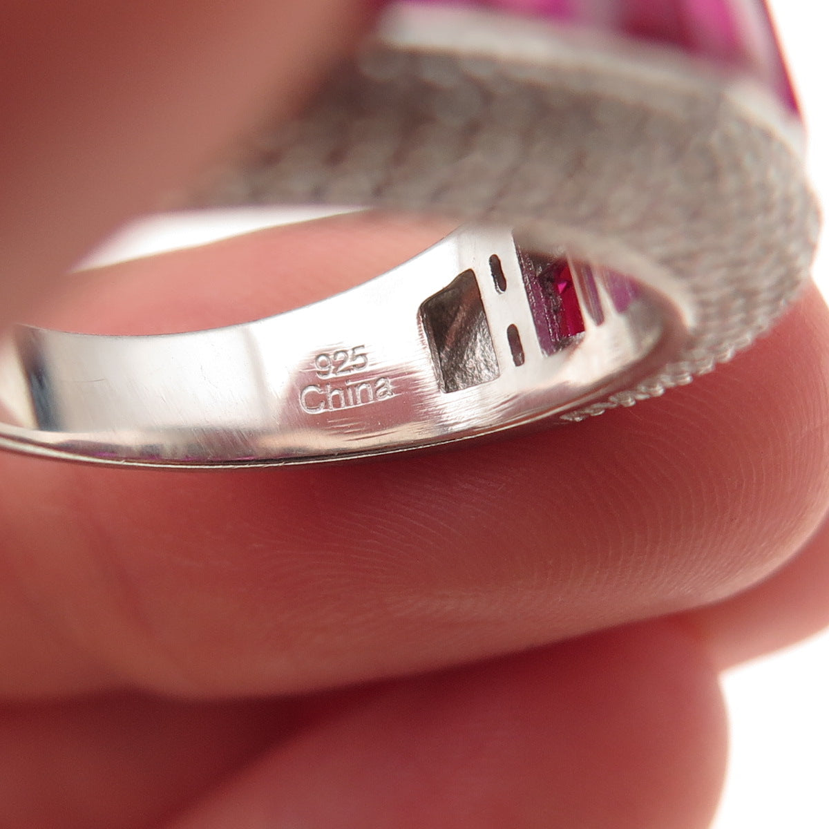 925 Sterling Silver Lab-Created Ruby & C Z Ring Size 8