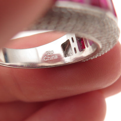 925 Sterling Silver Lab-Created Ruby & C Z Ring Size 8