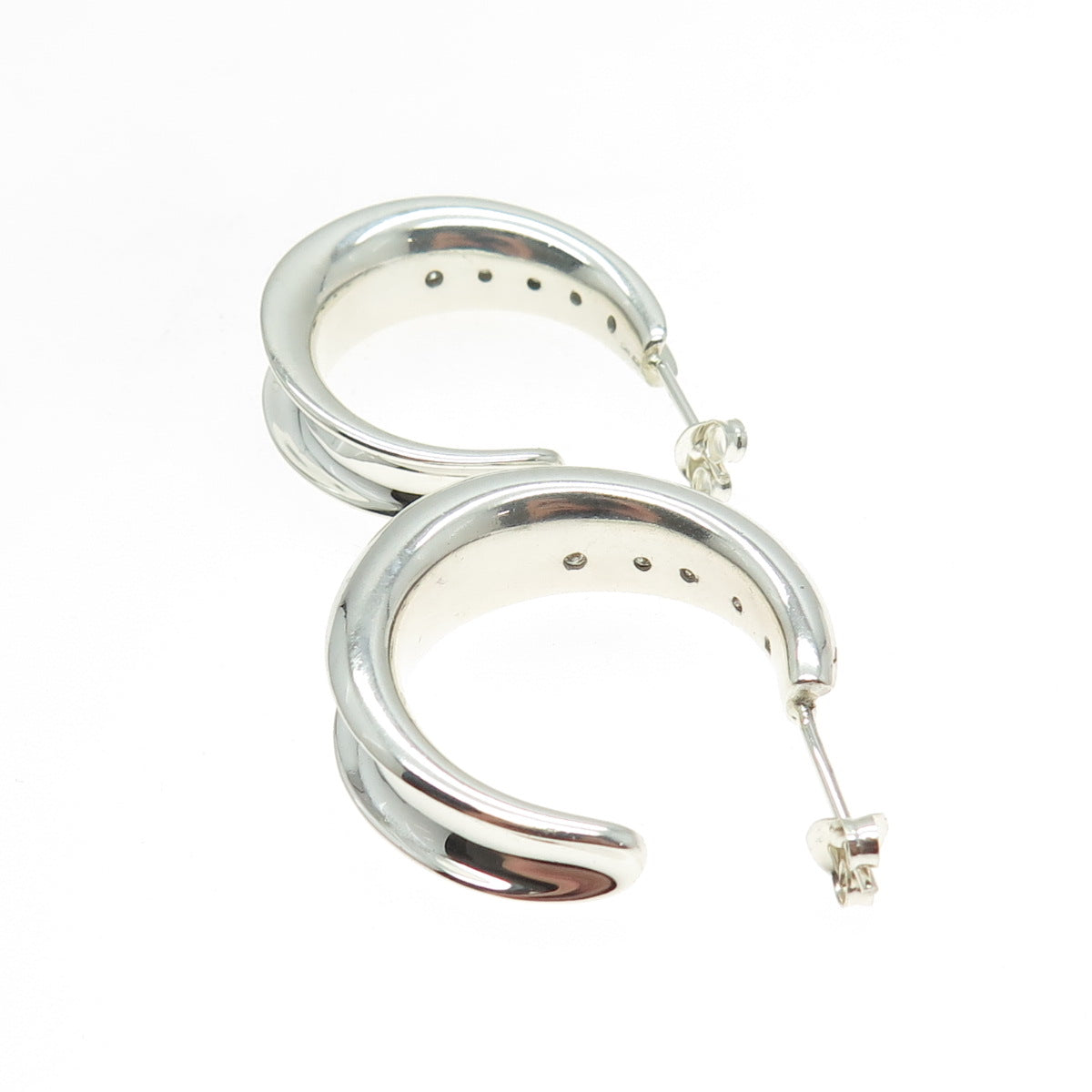 ROBERT LEE MORRIS 925 Sterling Silver Real Round-Cut Diamond Hoop Earrings