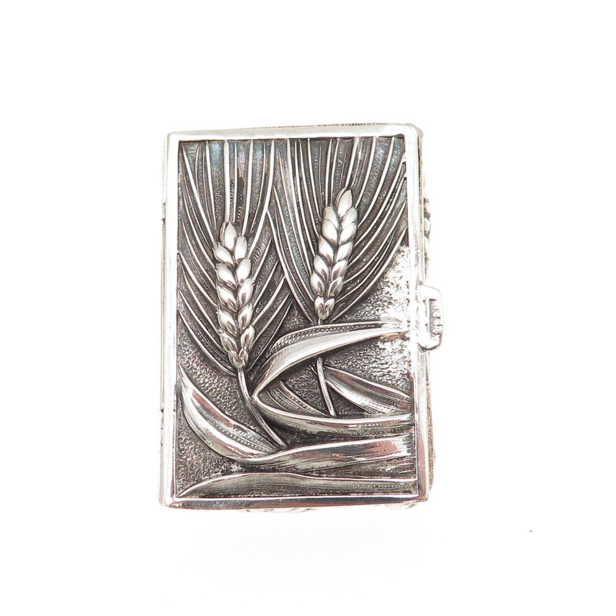 84 Silver Antique 1848 European Barley Plant Repousse Oxidized Pill / Snuff Box