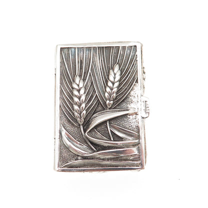 84 Silver Antique 1848 European Barley Plant Repousse Oxidized Pill / Snuff Box