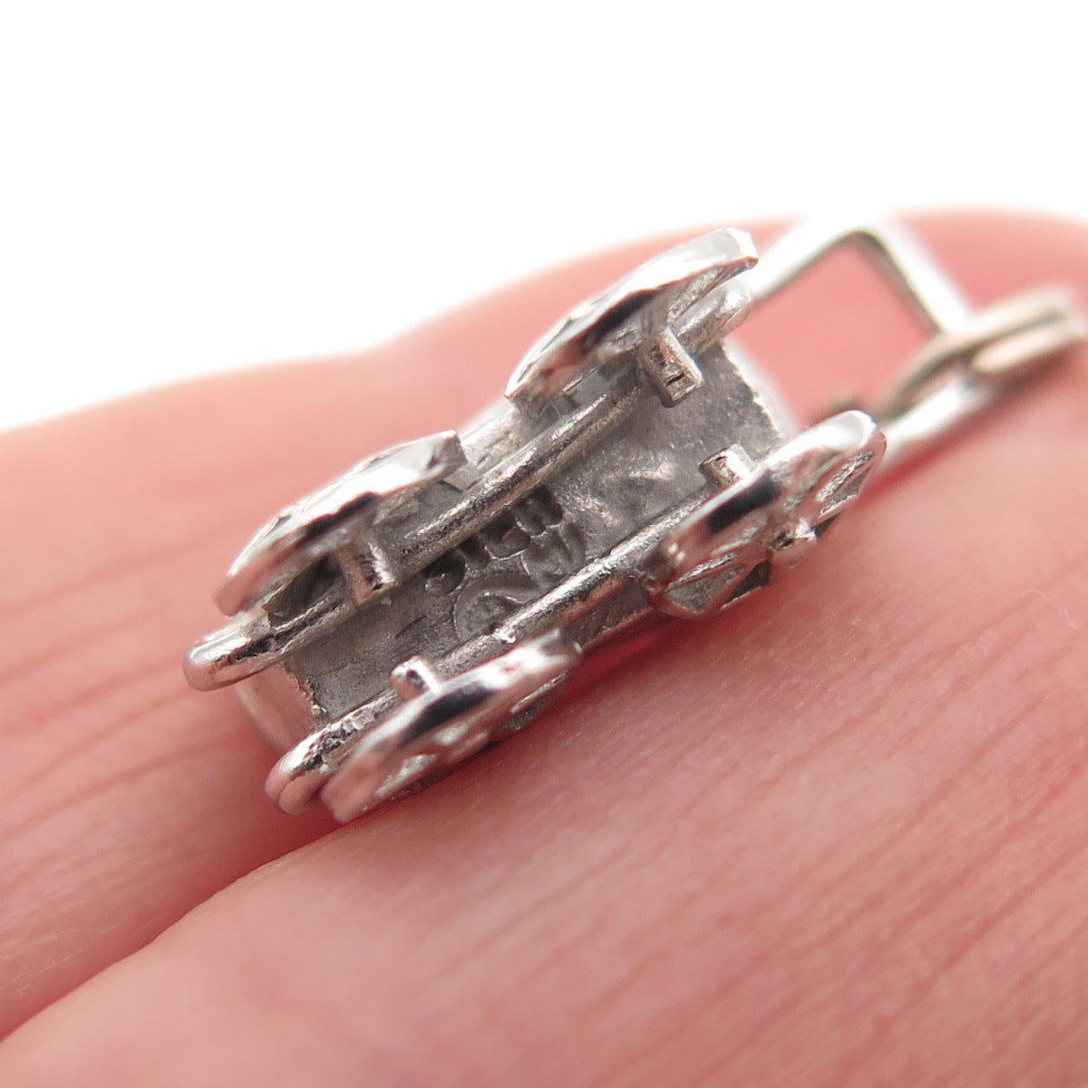 925 Sterling Silver Vintage Baby Stroller Oxidized 3D Mini Charm Pendant